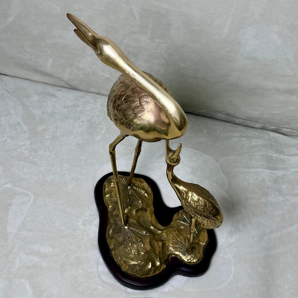 Brass Crane Heron Statue Gold Bird Sculpture MCM Hollywood Regency Vintage 17" - Picture 10 of 16